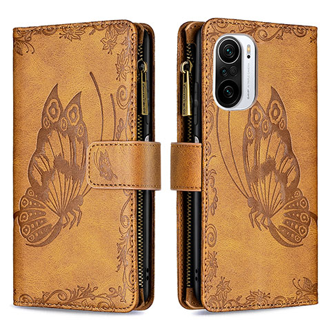 Custodia Portafoglio In Pelle Farfalla Cover con Supporto B03F per Xiaomi Redmi K40 Pro+ Plus 5G Marrone