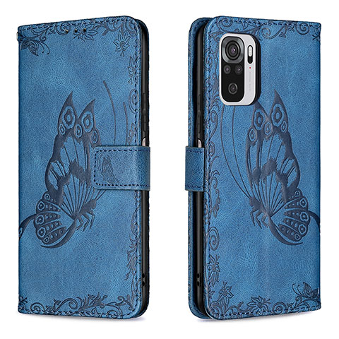 Custodia Portafoglio In Pelle Farfalla Cover con Supporto B03F per Xiaomi Redmi Note 10 4G Blu