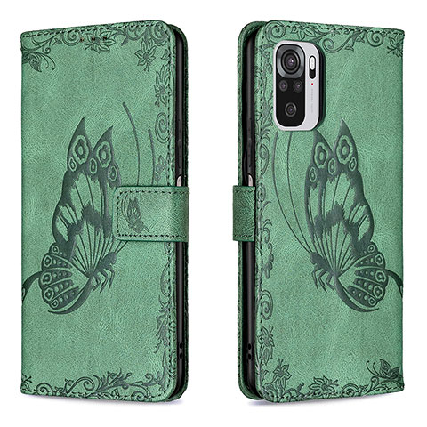 Custodia Portafoglio In Pelle Farfalla Cover con Supporto B03F per Xiaomi Redmi Note 10 4G Verde