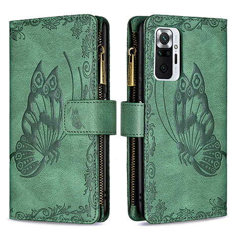 Custodia Portafoglio In Pelle Farfalla Cover con Supporto B03F per Xiaomi Redmi Note 10 Pro 4G Verde