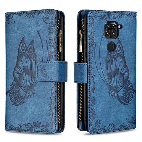 Custodia Portafoglio In Pelle Farfalla Cover con Supporto B03F per Xiaomi Redmi Note 9 Blu