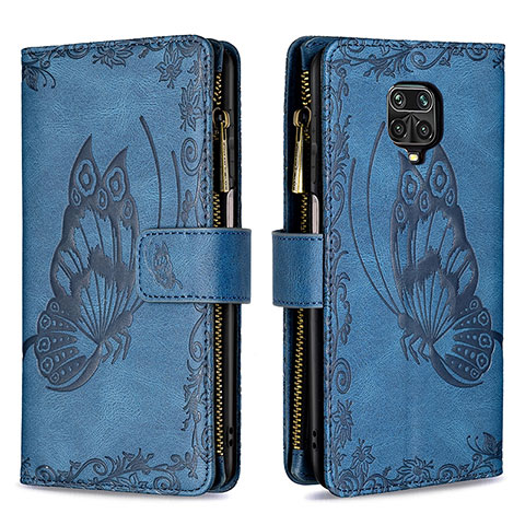 Custodia Portafoglio In Pelle Farfalla Cover con Supporto B03F per Xiaomi Redmi Note 9 Pro Max Blu