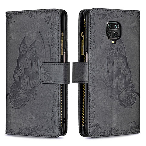 Custodia Portafoglio In Pelle Farfalla Cover con Supporto B03F per Xiaomi Redmi Note 9 Pro Max Nero