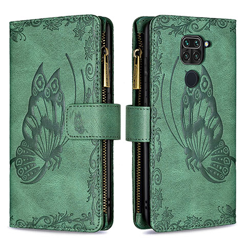 Custodia Portafoglio In Pelle Farfalla Cover con Supporto B03F per Xiaomi Redmi Note 9 Verde