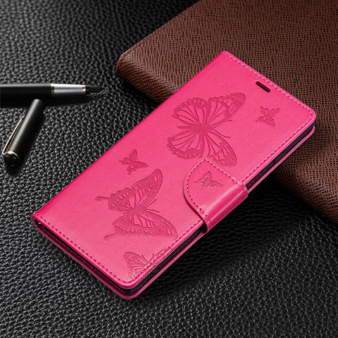 Custodia Portafoglio In Pelle Farfalla Cover con Supporto B13F per Samsung Galaxy S24 Ultra 5G Rosa Caldo