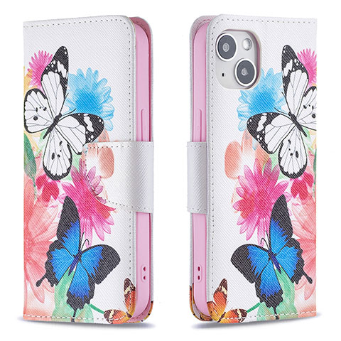 Custodia Portafoglio In Pelle Farfalla Cover con Supporto L01 per Apple iPhone 14 Plus Rosa