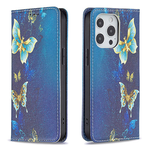 Custodia Portafoglio In Pelle Farfalla Cover con Supporto L01 per Apple iPhone 15 Pro Blu