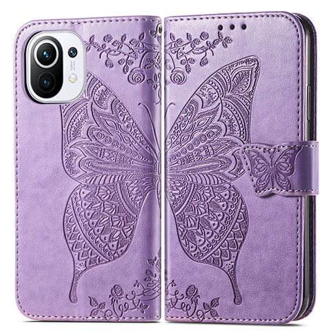 Custodia Portafoglio In Pelle Farfalla Cover con Supporto L02 per Xiaomi Mi 11 Lite 5G Lavanda