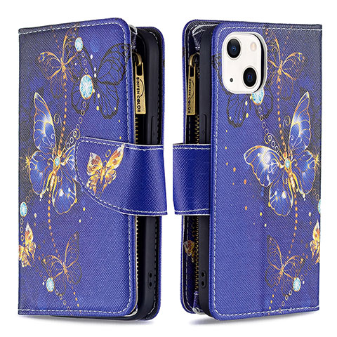 Custodia Portafoglio In Pelle Farfalla Cover con Supporto L03 per Apple iPhone 13 Mini Blu