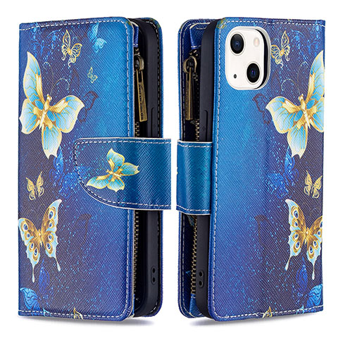 Custodia Portafoglio In Pelle Farfalla Cover con Supporto L04 per Apple iPhone 13 Mini Blu