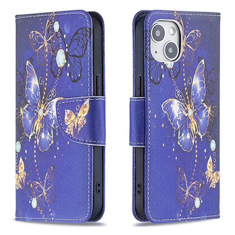 Custodia Portafoglio In Pelle Farfalla Cover con Supporto L07 per Apple iPhone 15 Plus Blu Notte