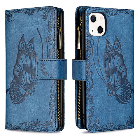 Custodia Portafoglio In Pelle Farfalla Cover con Supporto L08 per Apple iPhone 13 Mini Blu