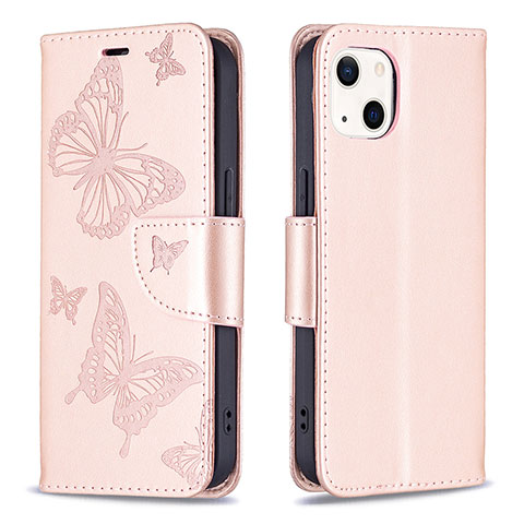 Custodia Portafoglio In Pelle Farfalla Cover con Supporto L09 per Apple iPhone 14 Rosa