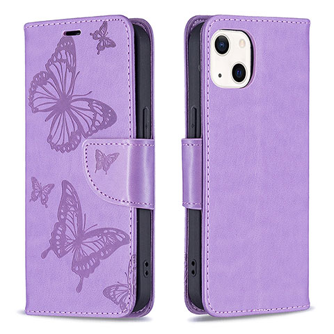 Custodia Portafoglio In Pelle Farfalla Cover con Supporto L09 per Apple iPhone 15 Plus Viola