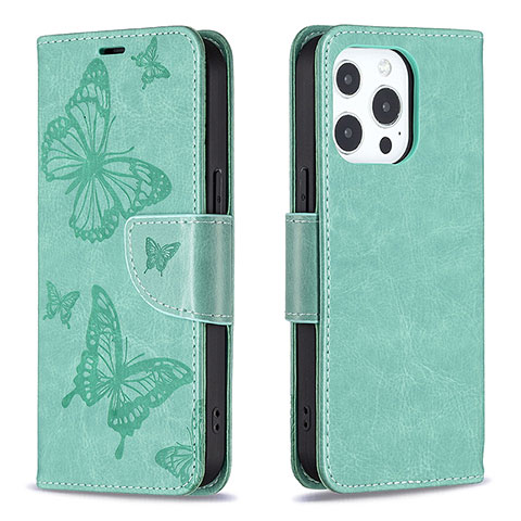 Custodia Portafoglio In Pelle Farfalla Cover con Supporto L09 per Apple iPhone 15 Pro Verde