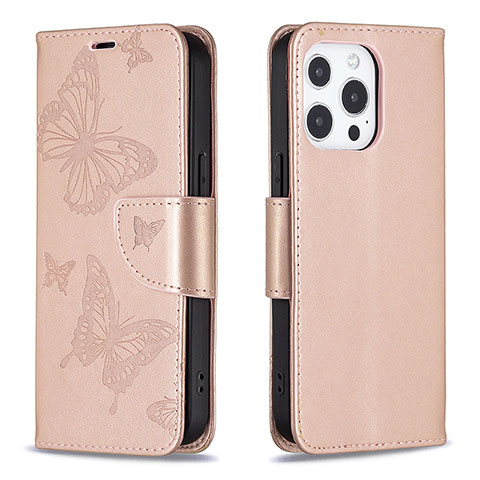 Custodia Portafoglio In Pelle Farfalla Cover con Supporto L09 per Apple iPhone 16 Pro Rosa