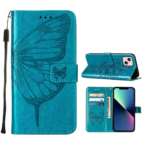 Custodia Portafoglio In Pelle Farfalla Cover con Supporto L10 per Apple iPhone 13 Mini Blu