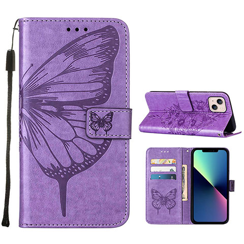 Custodia Portafoglio In Pelle Farfalla Cover con Supporto L10 per Apple iPhone 14 Plus Lavanda