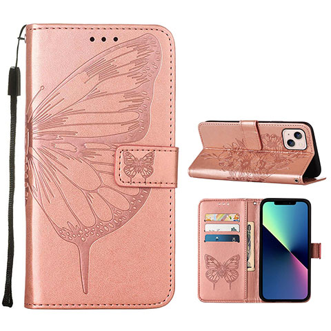 Custodia Portafoglio In Pelle Farfalla Cover con Supporto L10 per Apple iPhone 14 Plus Oro Rosa