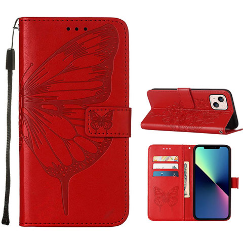 Custodia Portafoglio In Pelle Farfalla Cover con Supporto L10 per Apple iPhone 14 Plus Rosso