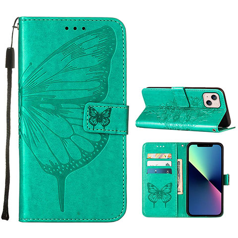 Custodia Portafoglio In Pelle Farfalla Cover con Supporto L10 per Apple iPhone 14 Plus Verde