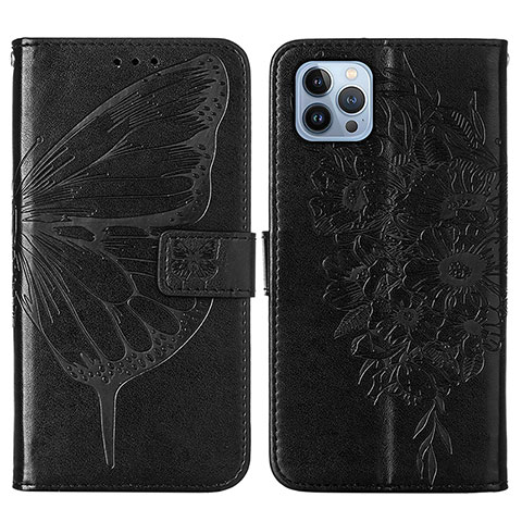 Custodia Portafoglio In Pelle Farfalla Cover con Supporto L10 per Apple iPhone 14 Pro Nero