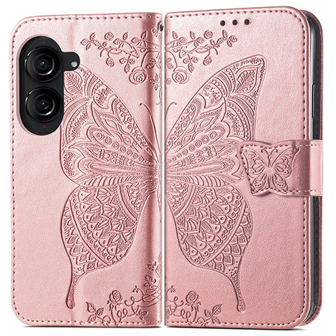 Custodia Portafoglio In Pelle Farfalla Cover con Supporto per Asus ZenFone 10 Oro Rosa