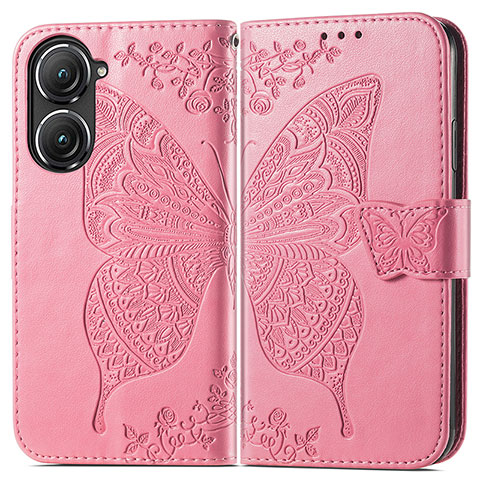 Custodia Portafoglio In Pelle Farfalla Cover con Supporto per Asus Zenfone 9 Rosa Caldo