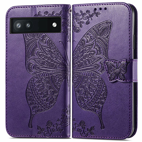 Custodia Portafoglio In Pelle Farfalla Cover con Supporto per Google Pixel 6a 5G Viola