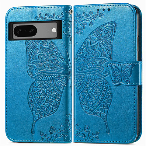 Custodia Portafoglio In Pelle Farfalla Cover con Supporto per Google Pixel 7 5G Blu