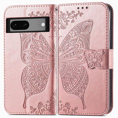 Custodia Portafoglio In Pelle Farfalla Cover con Supporto per Google Pixel 7 5G Oro Rosa