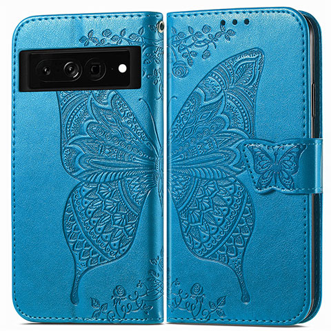 Custodia Portafoglio In Pelle Farfalla Cover con Supporto per Google Pixel 7 Pro 5G Blu