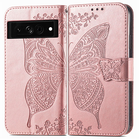 Custodia Portafoglio In Pelle Farfalla Cover con Supporto per Google Pixel 7 Pro 5G Oro Rosa