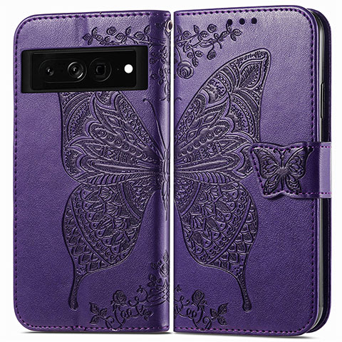 Custodia Portafoglio In Pelle Farfalla Cover con Supporto per Google Pixel 7 Pro 5G Viola