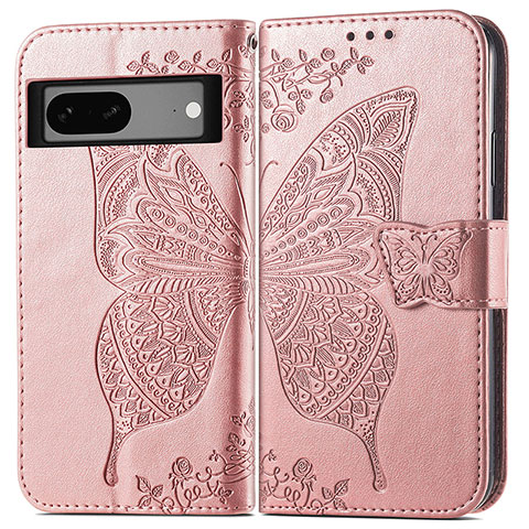 Custodia Portafoglio In Pelle Farfalla Cover con Supporto per Google Pixel 7a 5G Oro Rosa