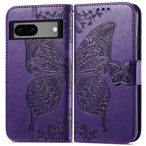 Custodia Portafoglio In Pelle Farfalla Cover con Supporto per Google Pixel 7a 5G Viola