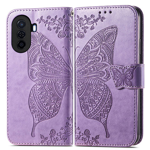 Custodia Portafoglio In Pelle Farfalla Cover con Supporto per Huawei Enjoy 50 Lavanda