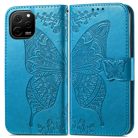 Custodia Portafoglio In Pelle Farfalla Cover con Supporto per Huawei Enjoy 50z Blu