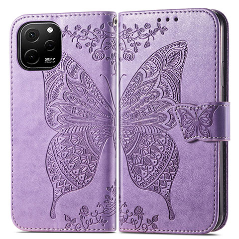 Custodia Portafoglio In Pelle Farfalla Cover con Supporto per Huawei Enjoy 50z Lavanda