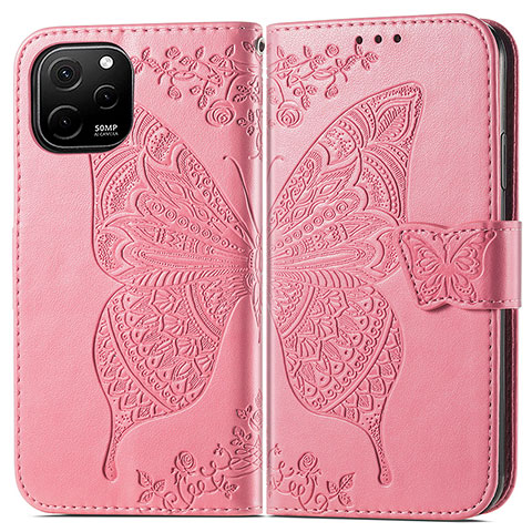 Custodia Portafoglio In Pelle Farfalla Cover con Supporto per Huawei Enjoy 50z Rosa Caldo