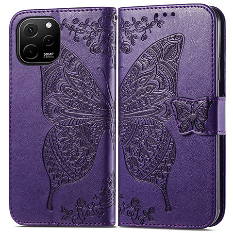 Custodia Portafoglio In Pelle Farfalla Cover con Supporto per Huawei Enjoy 50z Viola