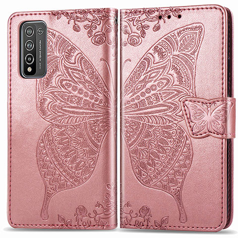 Custodia Portafoglio In Pelle Farfalla Cover con Supporto per Huawei Honor 10X Lite Oro Rosa