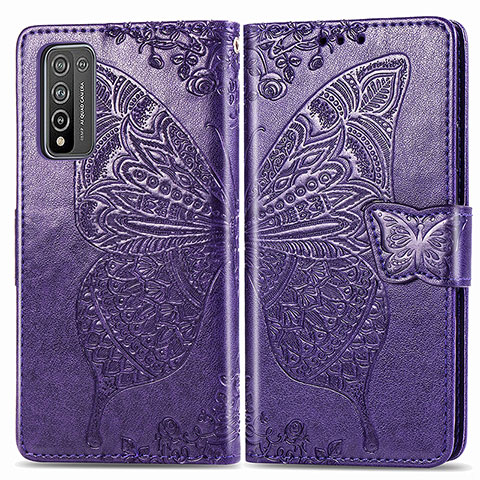 Custodia Portafoglio In Pelle Farfalla Cover con Supporto per Huawei Honor 10X Lite Viola