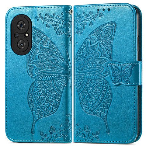 Custodia Portafoglio In Pelle Farfalla Cover con Supporto per Huawei Honor 50 SE 5G Blu