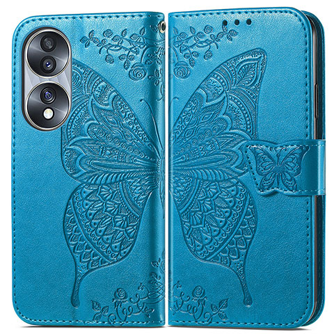 Custodia Portafoglio In Pelle Farfalla Cover con Supporto per Huawei Honor 70 5G Blu