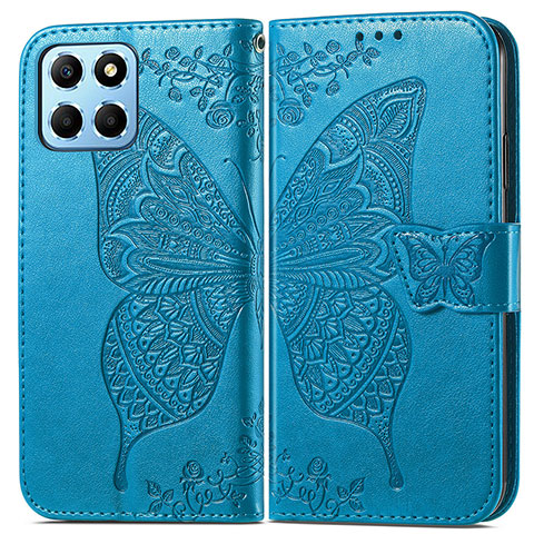 Custodia Portafoglio In Pelle Farfalla Cover con Supporto per Huawei Honor 70 Lite 5G Blu