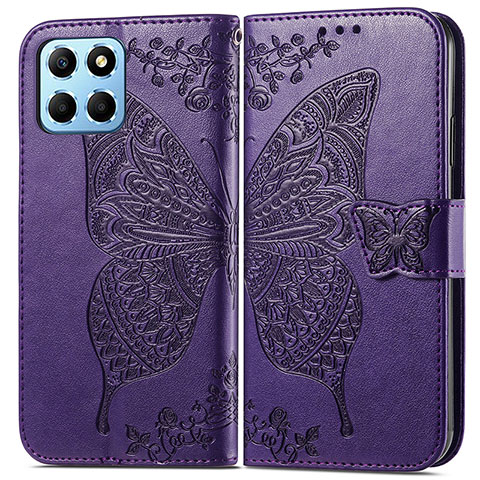 Custodia Portafoglio In Pelle Farfalla Cover con Supporto per Huawei Honor 70 Lite 5G Viola