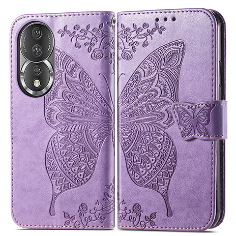 Custodia Portafoglio In Pelle Farfalla Cover con Supporto per Huawei Honor 80 5G Lavanda