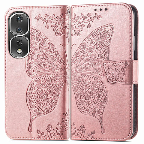 Custodia Portafoglio In Pelle Farfalla Cover con Supporto per Huawei Honor 80 Pro 5G Oro Rosa