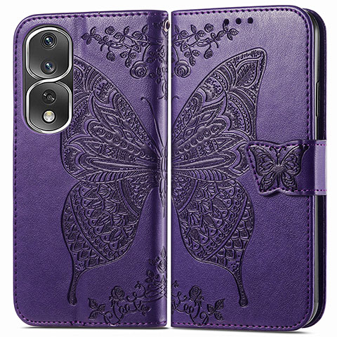 Custodia Portafoglio In Pelle Farfalla Cover con Supporto per Huawei Honor 80 Pro 5G Viola